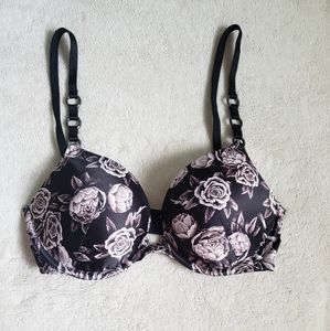 2 cups push up black and pink flower bra